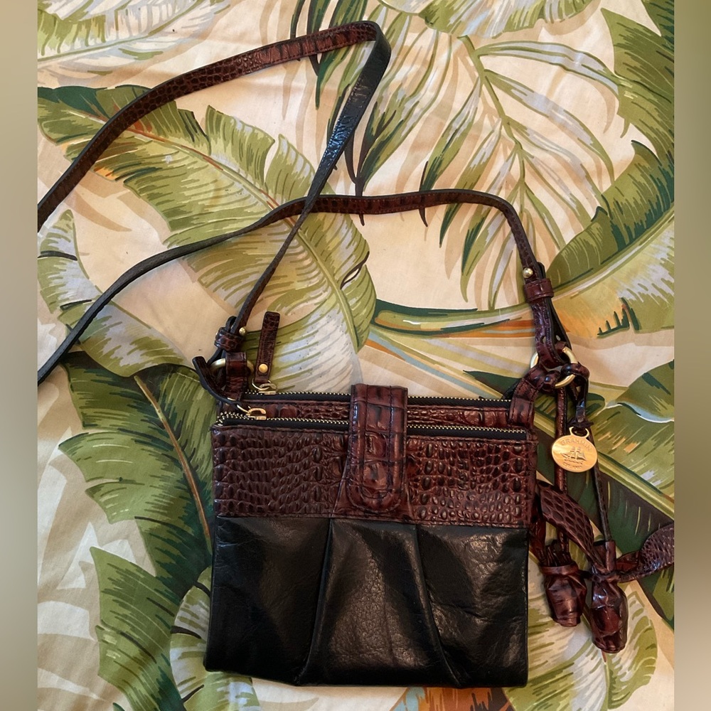 Brahmin Mojito Tuscan Leather Crossbody Organizer Wallet with Roses *RARE*
